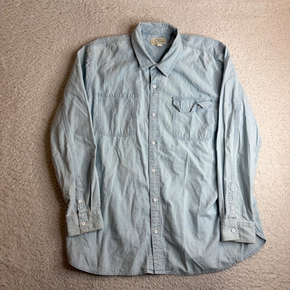 Lucky Brand TYLR Boyfriend Shirt Blue Chambray Long Sleeve Button Down XL